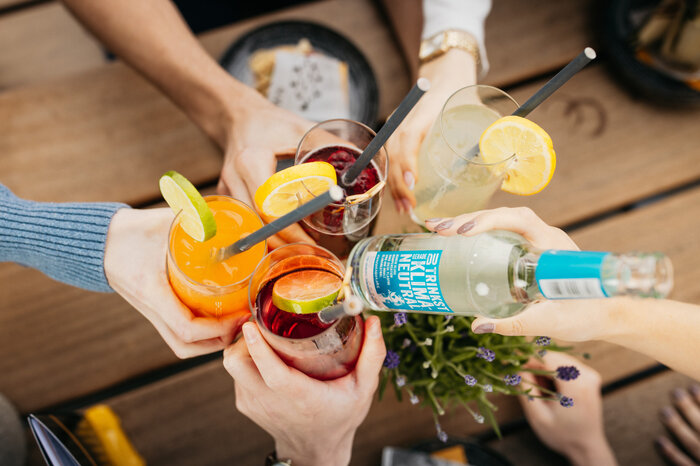 Various beverages. Carrera Sprizz, an aperitif, and non-alcoholic beverages.